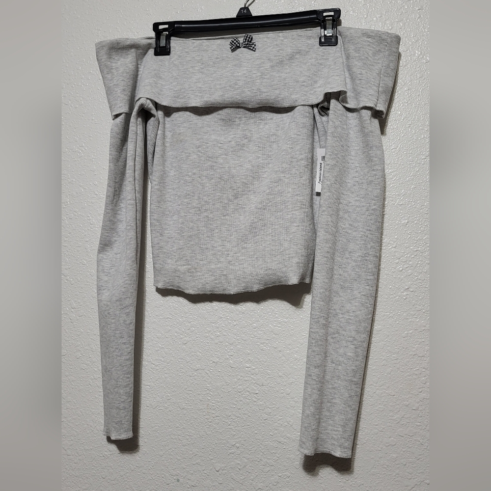 Gray Off-Shoulder Sweater